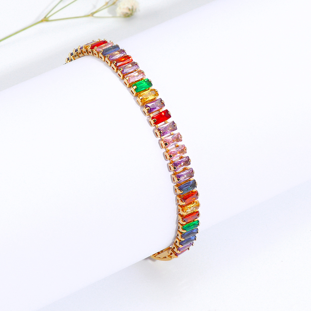 Copper Gold Plated Sweet Inlay Color Block Zircon Bracelets display picture 9