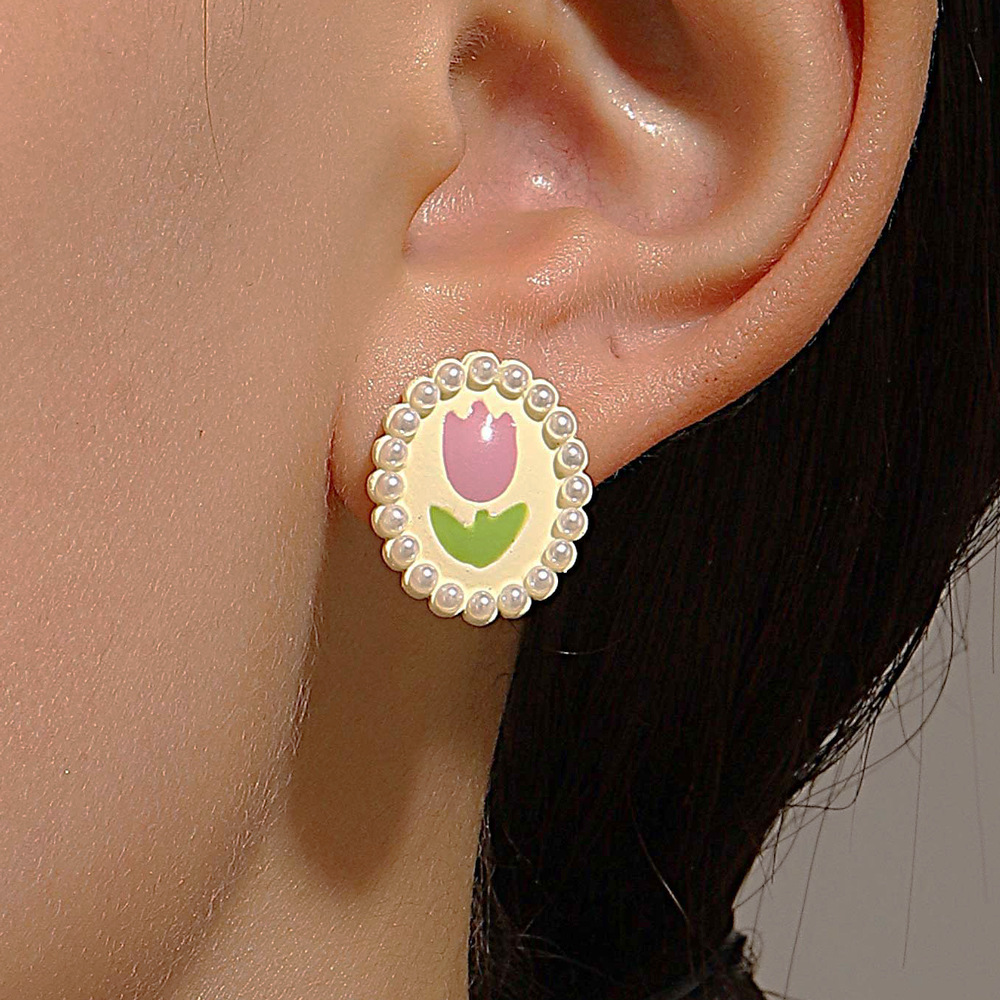 1 Paire Sucré Fleur Incruster Alliage Perle Boucles D'oreilles display picture 2