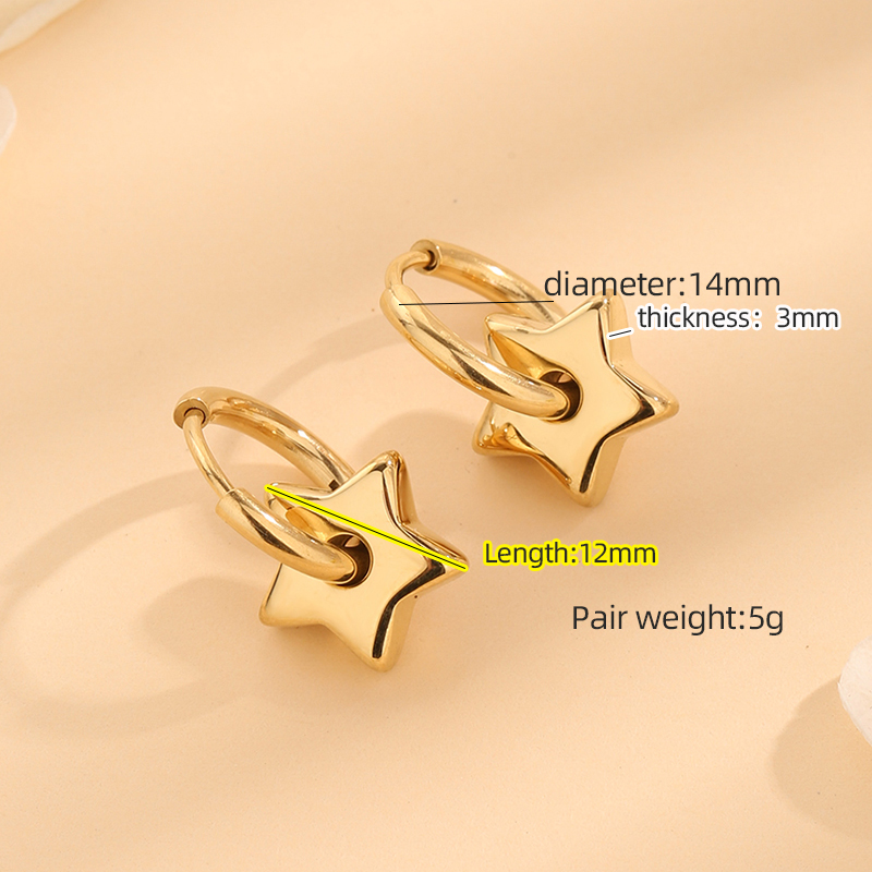 1 Pair Casual Elegant Simple Style Star Polishing Plating Titanium Steel 18k Gold Plated Earrings display picture 1