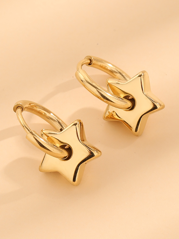 1 Paar Lässig Elegant Einfacher Stil Stern Polieren Überzug Titan Stahl 18 Karat Vergoldet Ohrringe display picture 2