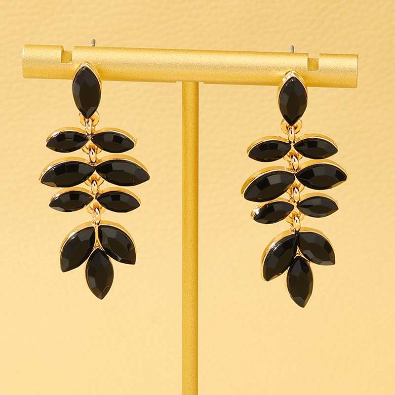 1 Pair Glam Lady Leaf Inlay Alloy Artificial Gemstones Drop Earrings display picture 2