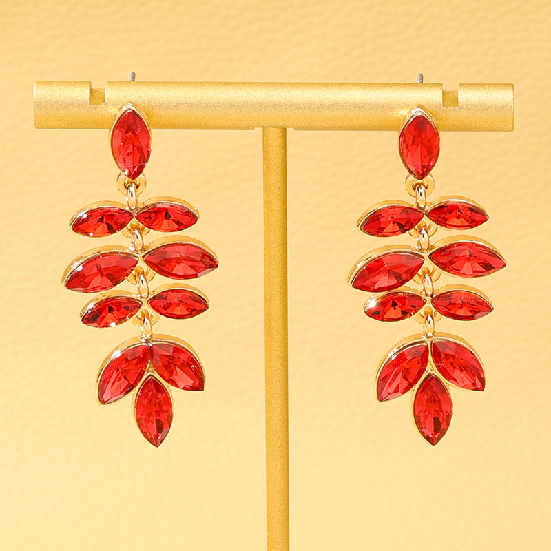 1 Pair Glam Lady Leaf Inlay Alloy Artificial Gemstones Drop Earrings display picture 7