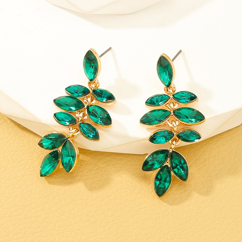 1 Pair Glam Lady Leaf Inlay Alloy Artificial Gemstones Drop Earrings display picture 13