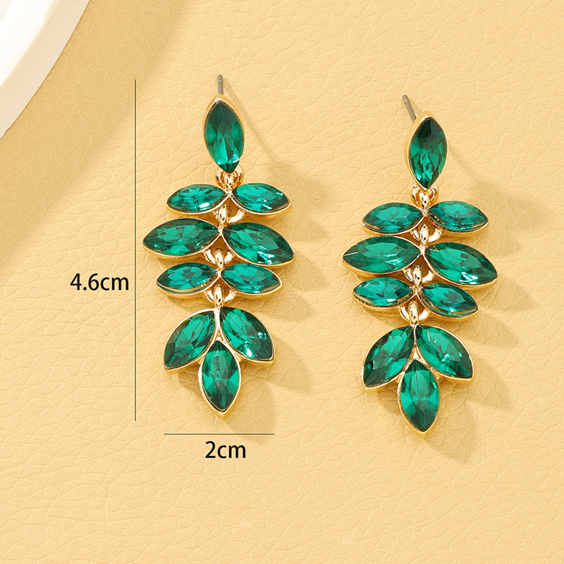 1 Pair Glam Lady Leaf Inlay Alloy Artificial Gemstones Drop Earrings display picture 15