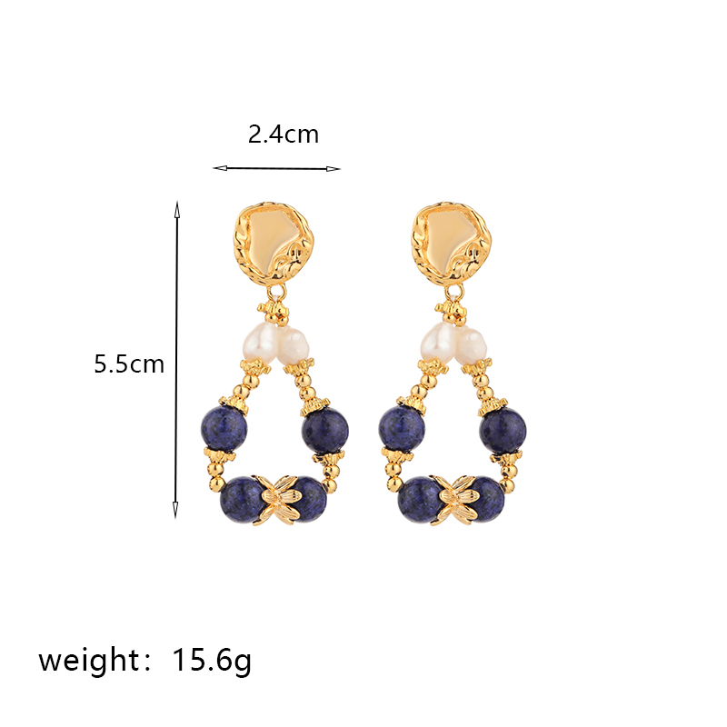 1 Pair Commute Round Plating Inlay Freshwater Pearl Copper Agate 18k Gold Plated Drop Earrings Earrings display picture 2