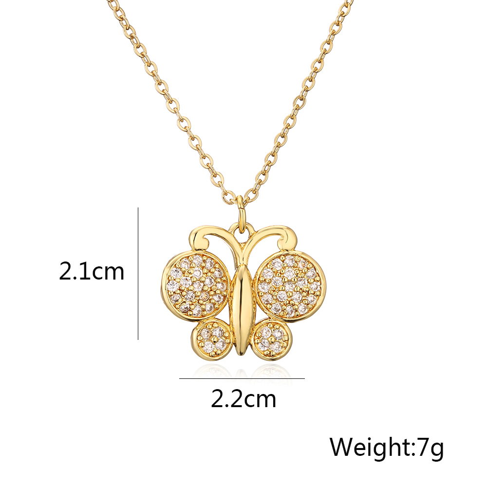 Retro Commute Butterfly Copper Plating Inlay Zircon 18k Gold Plated Pendant Necklace display picture 1