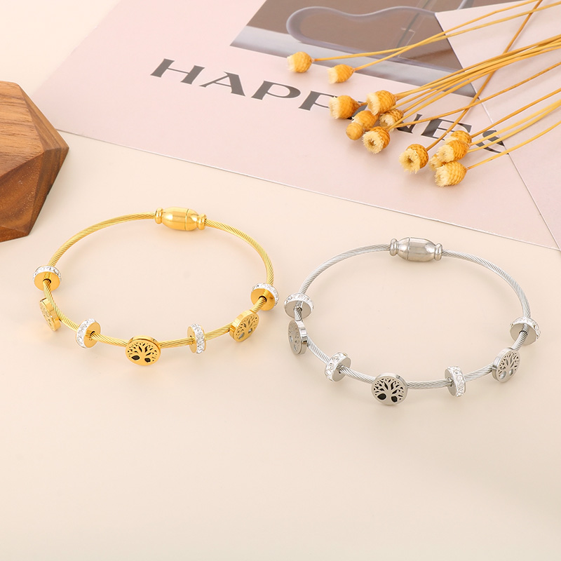 Modern Style Simple Style Devil'S Eye Tree Stainless Steel Titanium Steel 18K Gold Plated Zircon Bangle In Bulk display picture 6