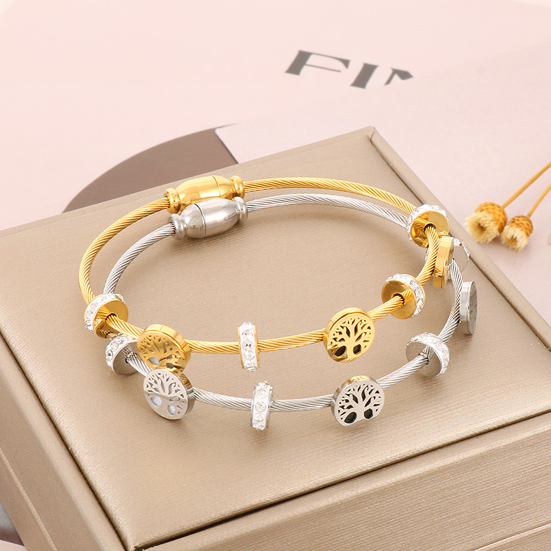 Modern Style Simple Style Devil'S Eye Tree Stainless Steel Titanium Steel 18K Gold Plated Zircon Bangle In Bulk display picture 9