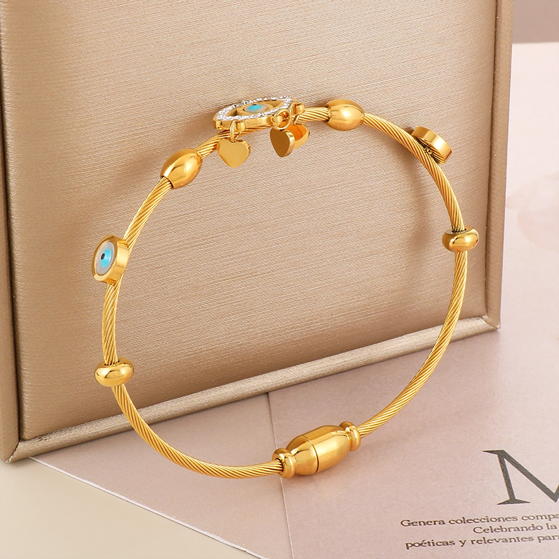 Modern Style Simple Style Devil'S Eye Tree Stainless Steel Titanium Steel 18K Gold Plated Zircon Bangle In Bulk display picture 3