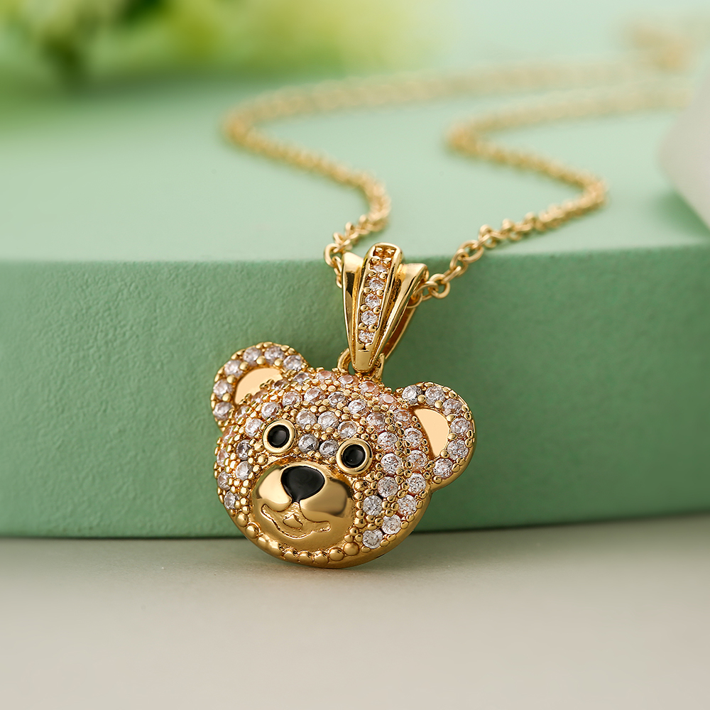 Retro Simple Style Panda Cat Copper Plating Inlay Zircon 18k Gold Plated Pendant Necklace display picture 5