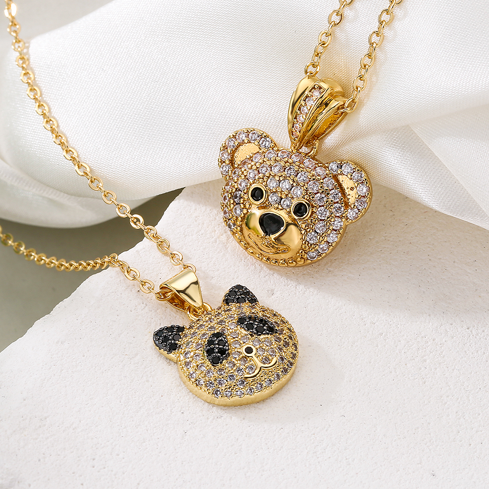 Retro Simple Style Panda Cat Copper Plating Inlay Zircon 18k Gold Plated Pendant Necklace display picture 6