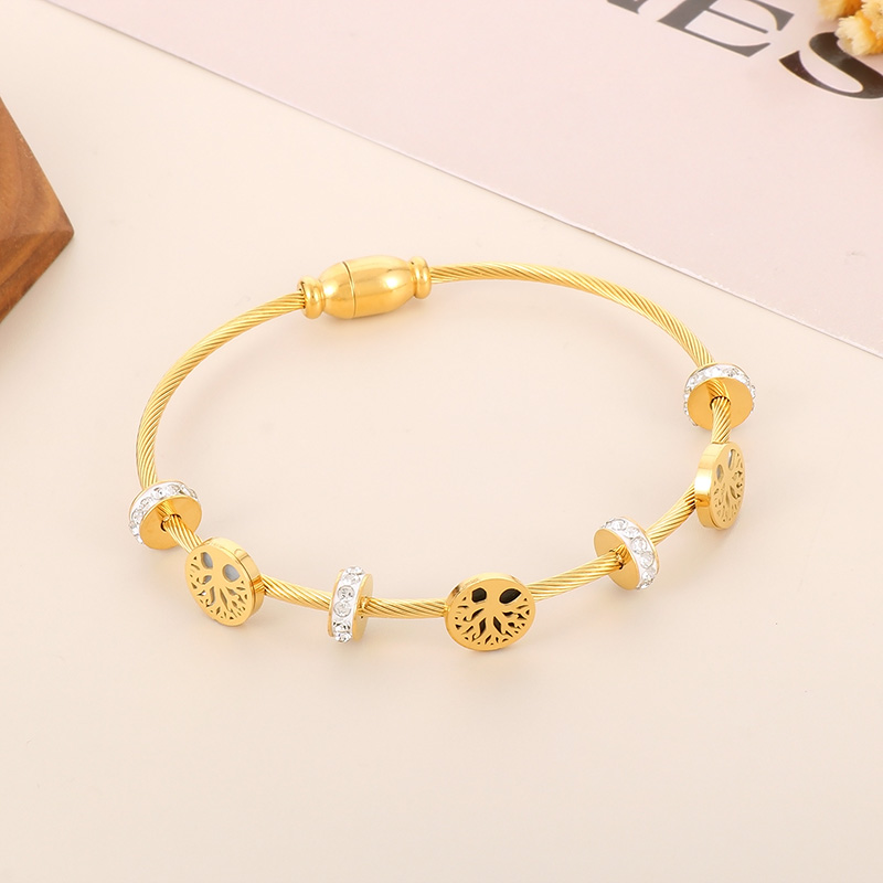 Modern Style Simple Style Devil'S Eye Tree Stainless Steel Titanium Steel 18K Gold Plated Zircon Bangle In Bulk display picture 10