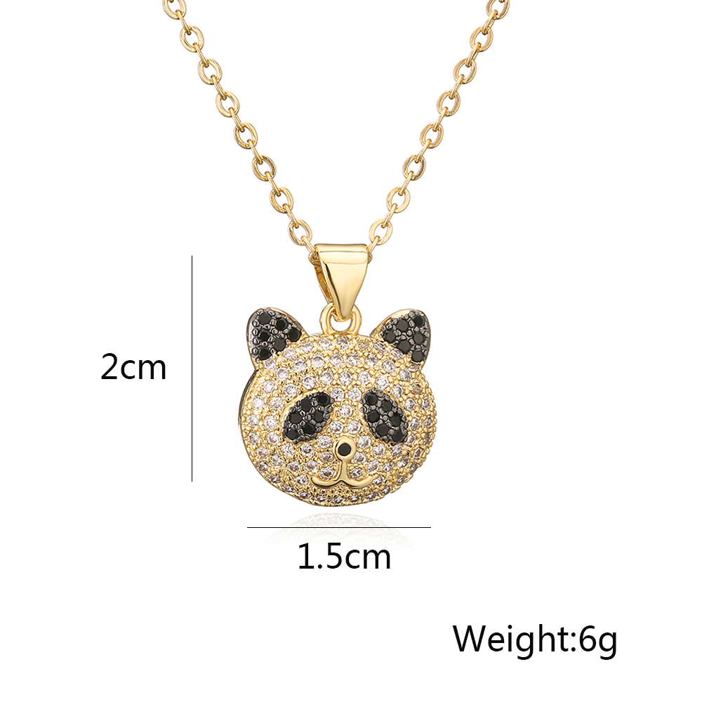 Retro Simple Style Panda Cat Copper Plating Inlay Zircon 18k Gold Plated Pendant Necklace display picture 1