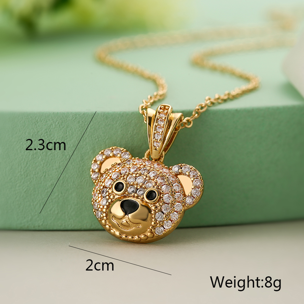 Retro Simple Style Panda Cat Copper Plating Inlay Zircon 18k Gold Plated Pendant Necklace display picture 2