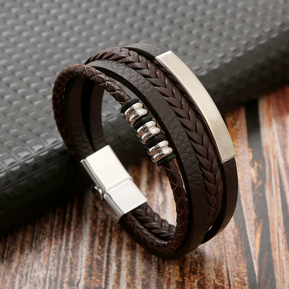 Elegant Glam Classical Solid Color Pu Leather Alloy Handmade Men's Bangle display picture 8