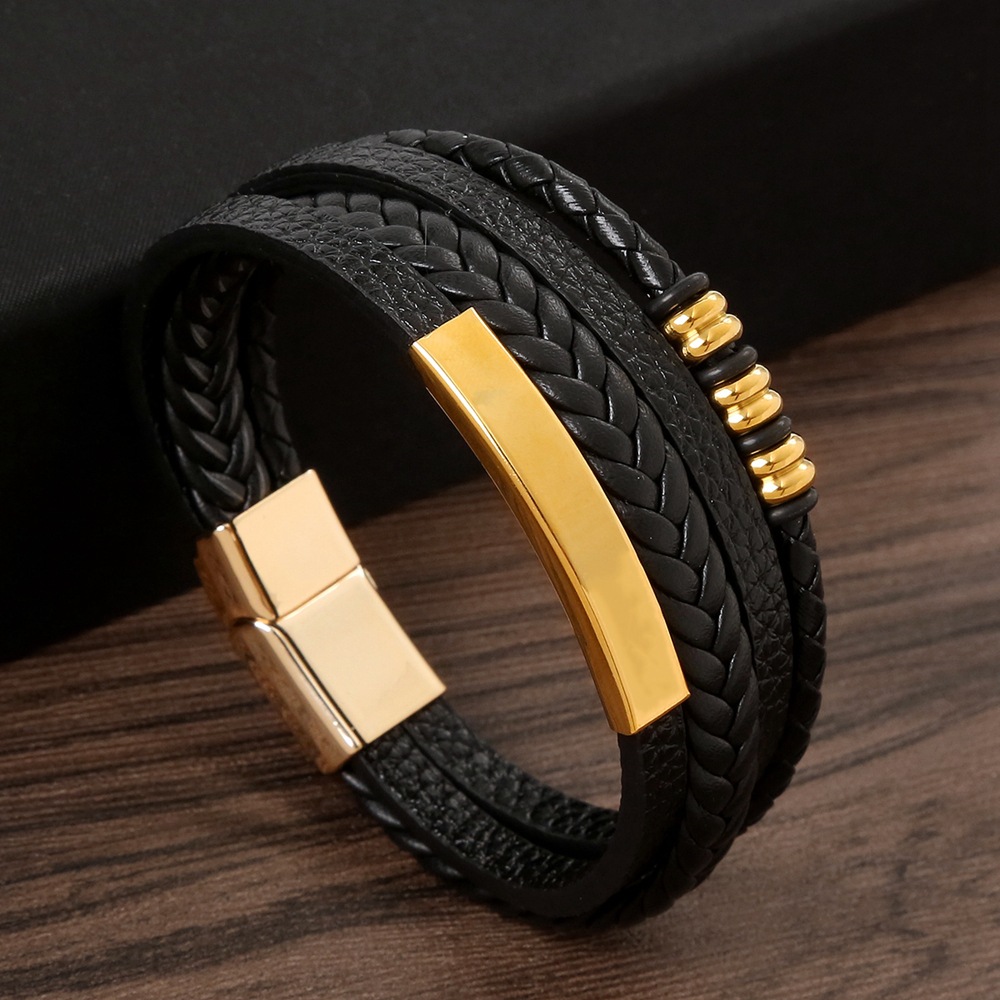 Elegant Glam Classical Solid Color Pu Leather Alloy Handmade Men's Bangle display picture 5