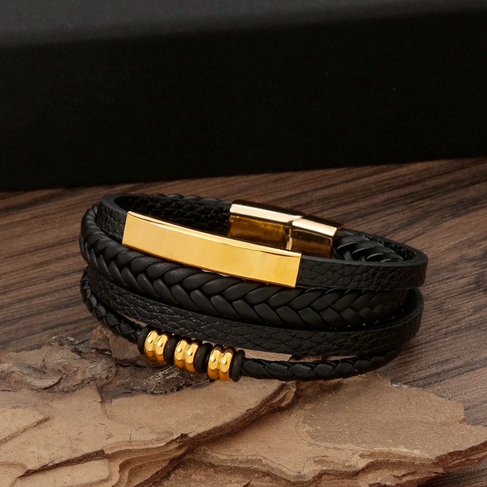Elegant Glam Classical Solid Color Pu Leather Alloy Handmade Men's Bangle display picture 12