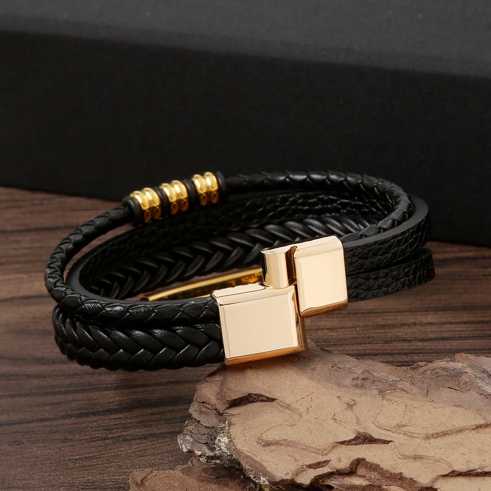 Elegant Glam Classical Solid Color Pu Leather Alloy Handmade Men's Bangle display picture 13