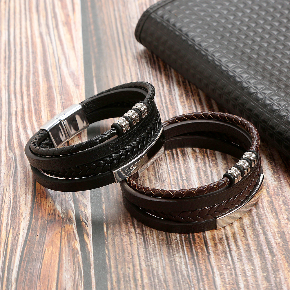 Elegant Glam Classical Solid Color Pu Leather Alloy Handmade Men's Bangle display picture 15