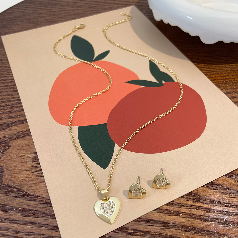 Einfacher Stil Herzform Kupfer 14 Karat Vergoldet Ohrringe Halskette In Masse display picture 5
