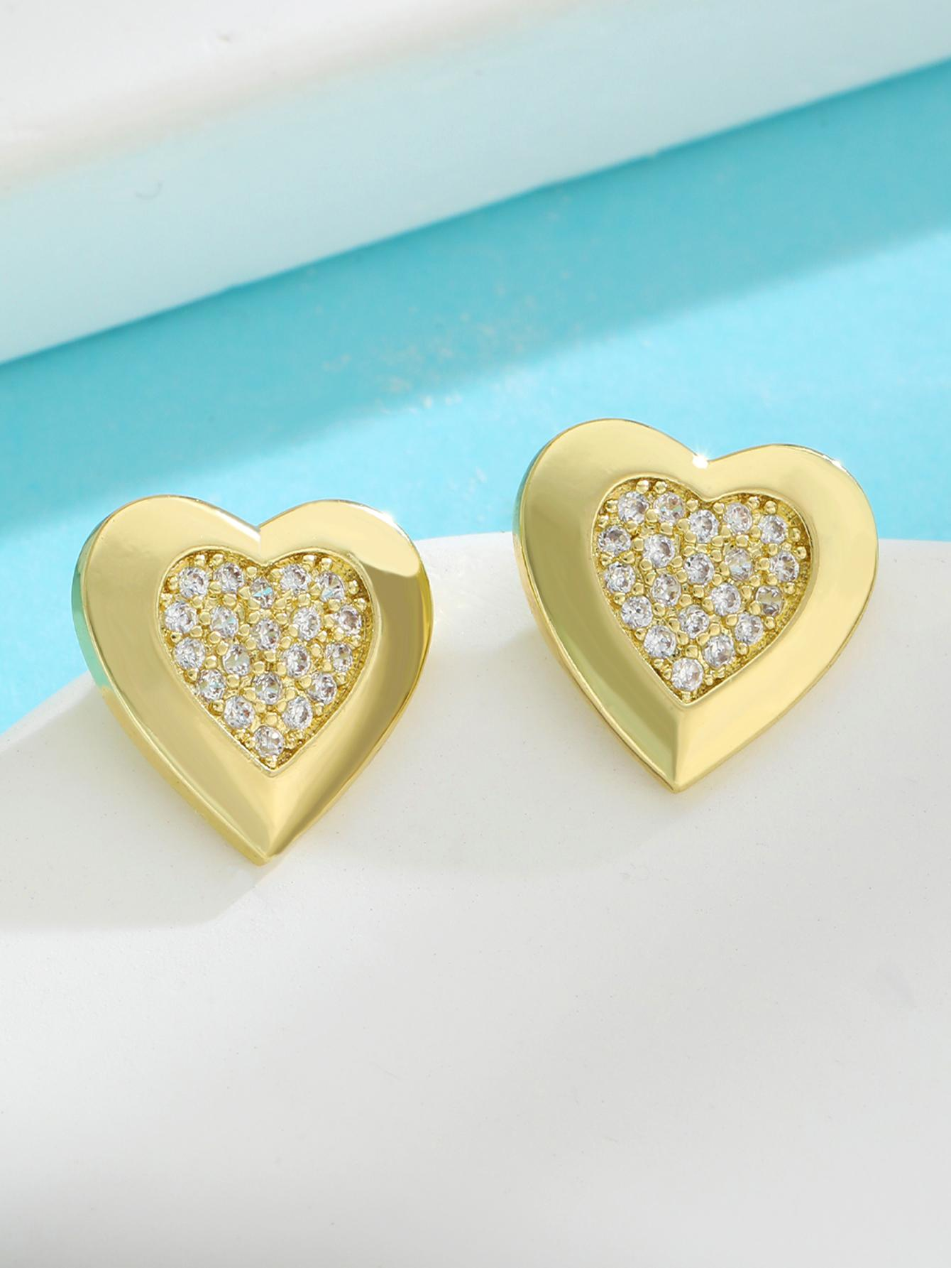 Simple Style Heart Shape Copper 14k Gold Plated Earrings Necklace In Bulk display picture 3