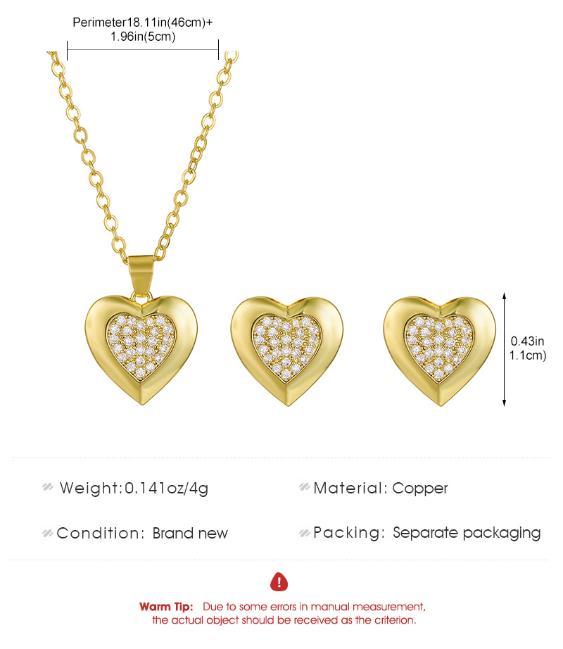 Simple Style Heart Shape Copper 14k Gold Plated Earrings Necklace In Bulk display picture 1