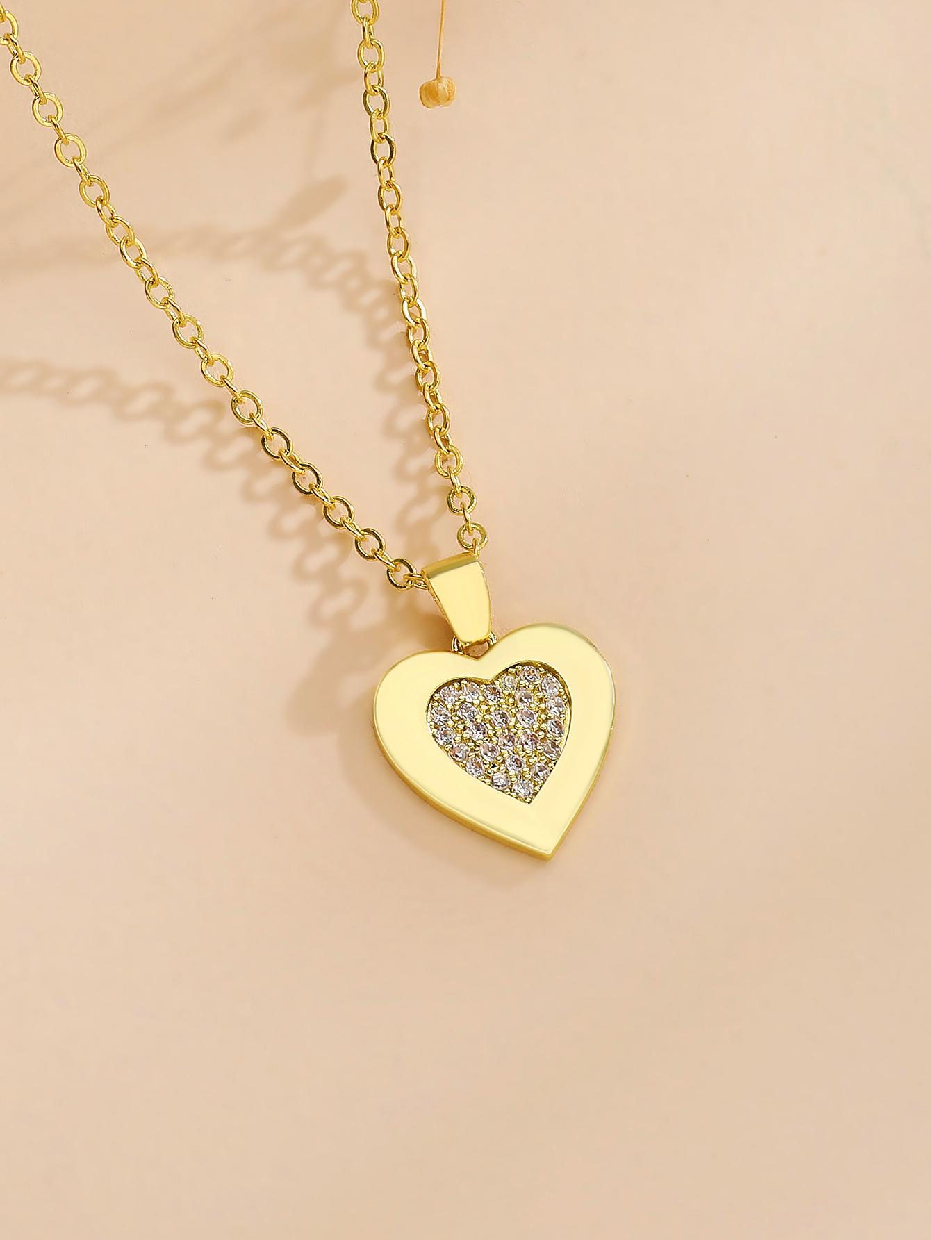 Simple Style Heart Shape Copper 14k Gold Plated Earrings Necklace In Bulk display picture 4