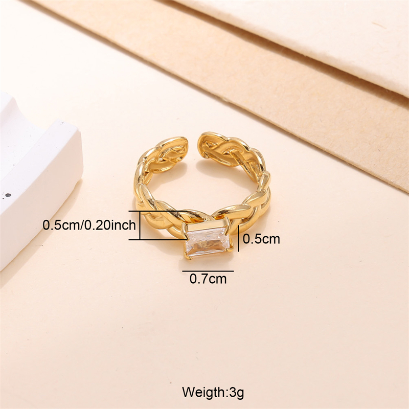 Elegant Einfarbig Rostfreier Stahl Überzug Inlay Zirkon 18 Karat Vergoldet Offener Ring display picture 1