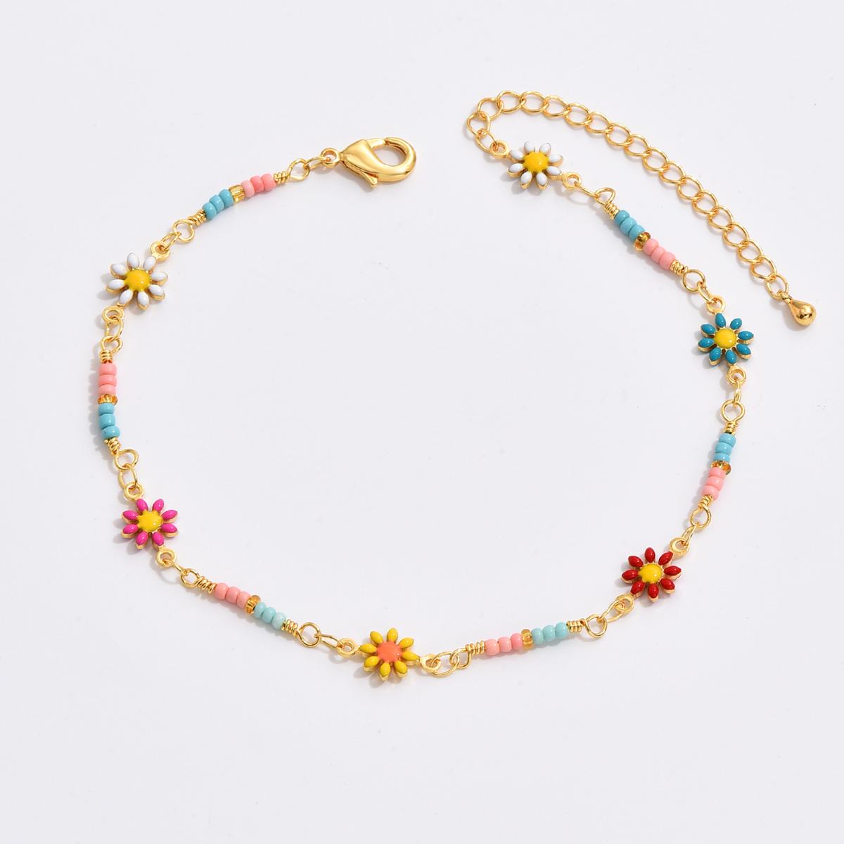 Vacation Sweet Flower 18k Gold Plated Beaded Copper Wholesale Anklet display picture 5