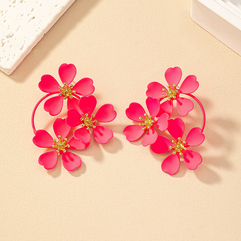 1 Pair Nordic Style Retro French Style Flower Spray Paint Plating Alloy Drop Earrings display picture 4