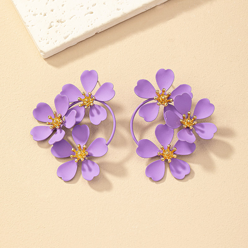 1 Pair Nordic Style Retro French Style Flower Spray Paint Plating Alloy Drop Earrings display picture 8