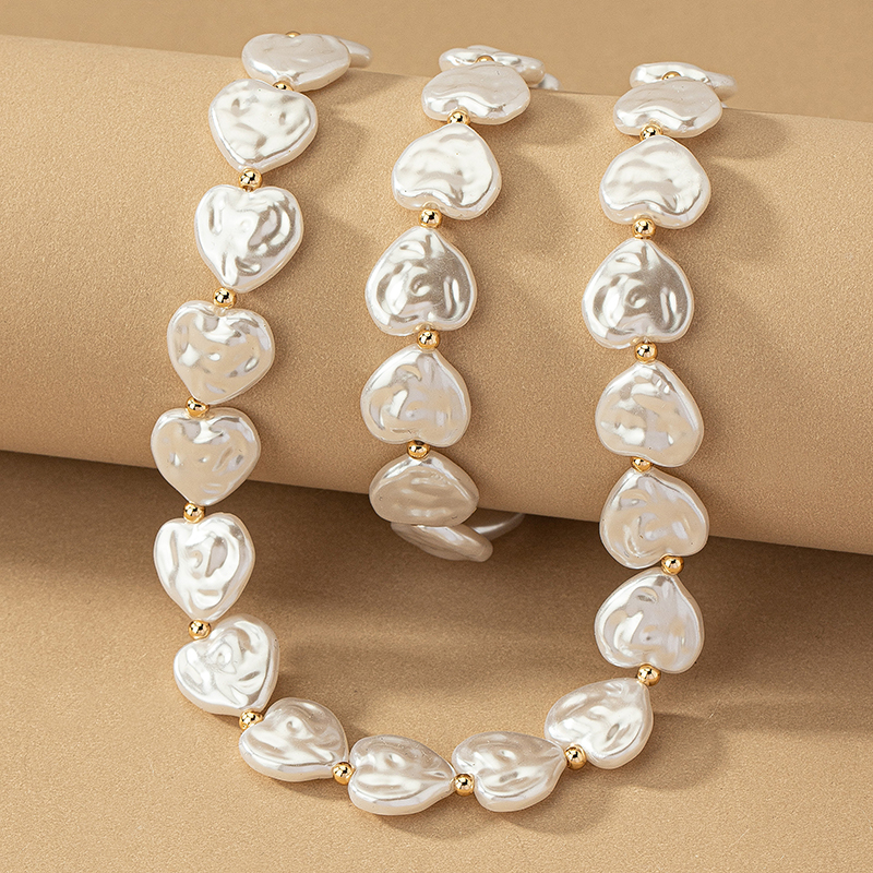 Elegant Retro Commute Heart Shape Alloy Baroque Pearls Plating Women's Bracelets Necklace display picture 2