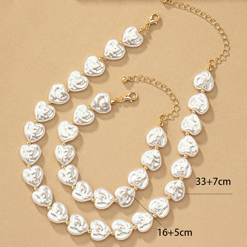 Elegant Retro Commute Heart Shape Alloy Baroque Pearls Plating Women's Bracelets Necklace display picture 6