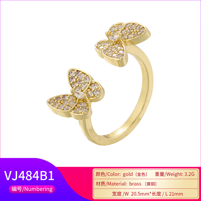 Casual Elegant Butterfly Copper Plating Inlay Zircon 18k Gold Plated Open Rings display picture 15