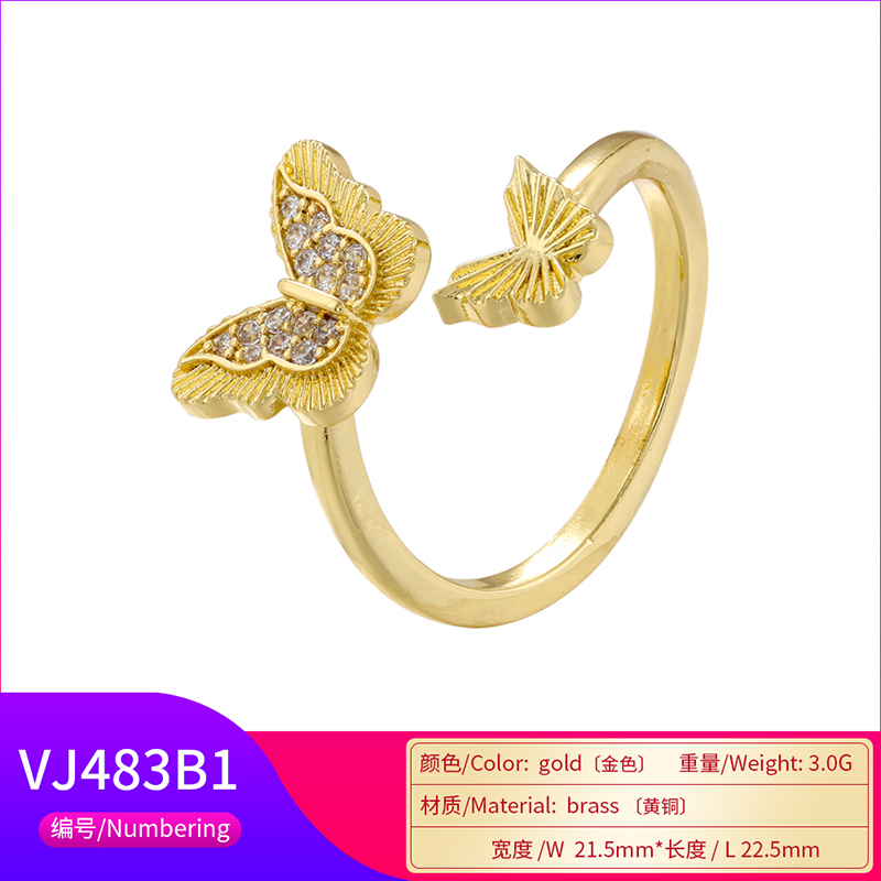 Casual Elegant Butterfly Copper Plating Inlay Zircon 18k Gold Plated Open Rings display picture 18