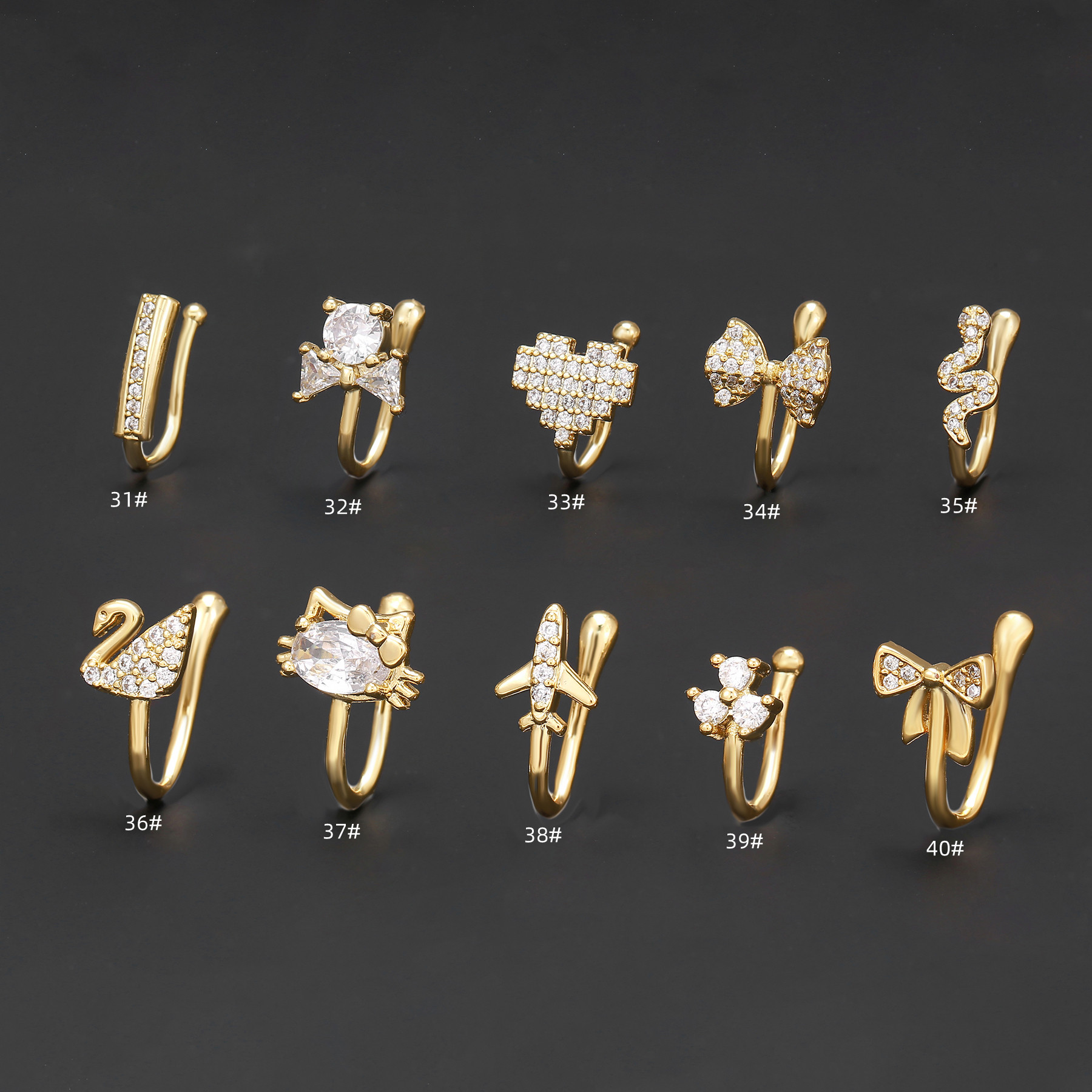 Cool Style Animal Bow Knot Airplane Brass Plating Inlay Zircon 18k Gold Plated White Gold Plated Nose Ring display picture 1