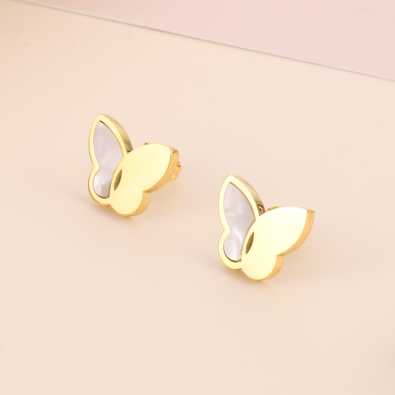 Titan Stahl 18 Karat Vergoldet Einfacher Stil Glänzend Überzug Inlay Schmetterling Hülse Armbänder Ohrringe Halskette display picture 2