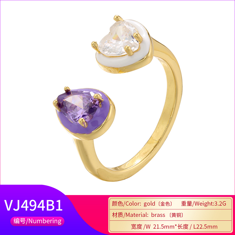 Simple Style Heart Shape Copper Enamel Plating Inlay Zircon 18k Gold Plated Rings display picture 7