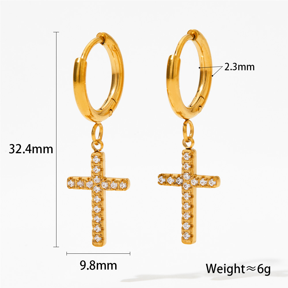 304 Stainless Steel 16K Gold Plated White Gold Plated Gold Plated Simple Style Inlay Cross Rhinestones Bracelets Earrings Necklace display picture 6