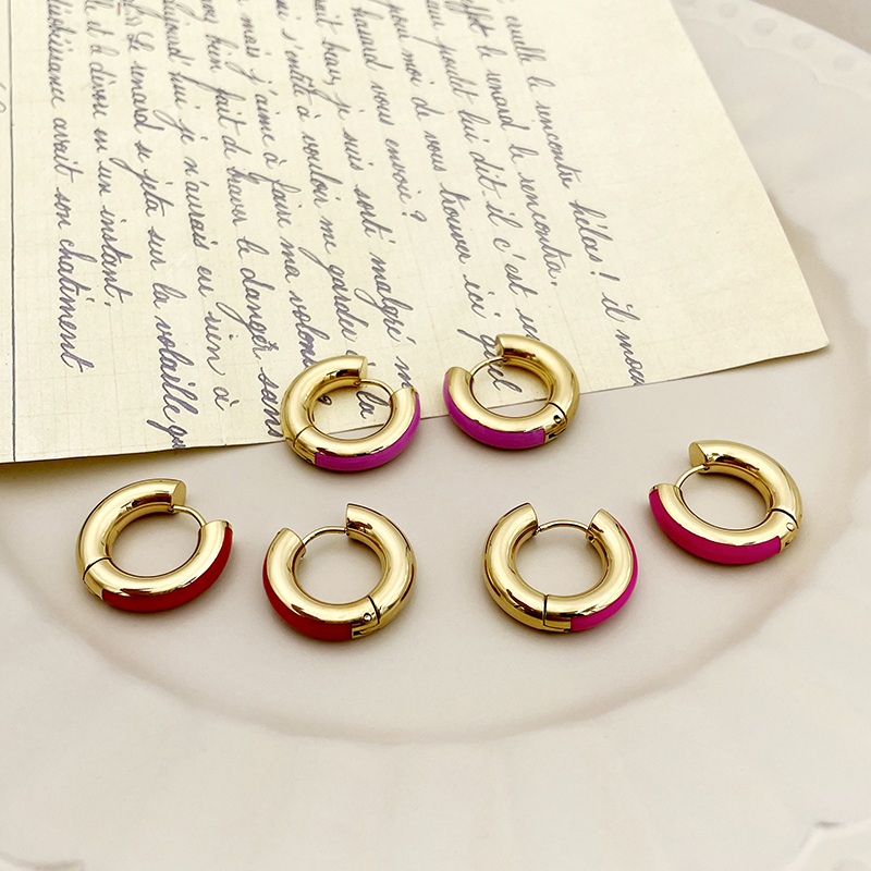 1 Pair Commute C Shape Polishing Enamel Plating 304 Stainless Steel 14K Gold Plated Earrings display picture 2