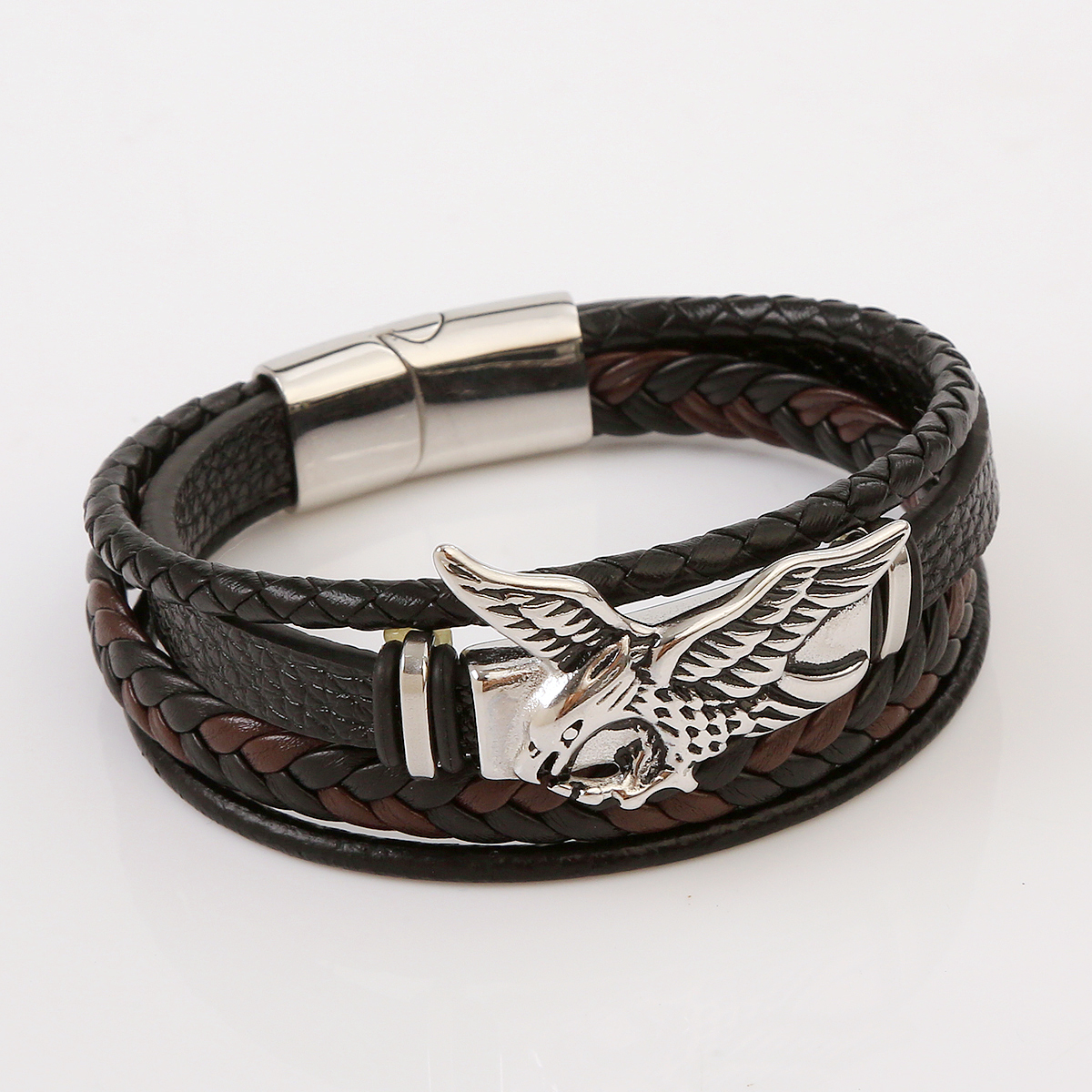 Streetwear Eagle Stainless Steel Pu Leather Men's Bracelets display picture 2