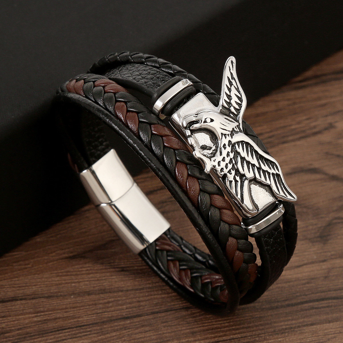 Streetwear Eagle Stainless Steel Pu Leather Men's Bracelets display picture 4