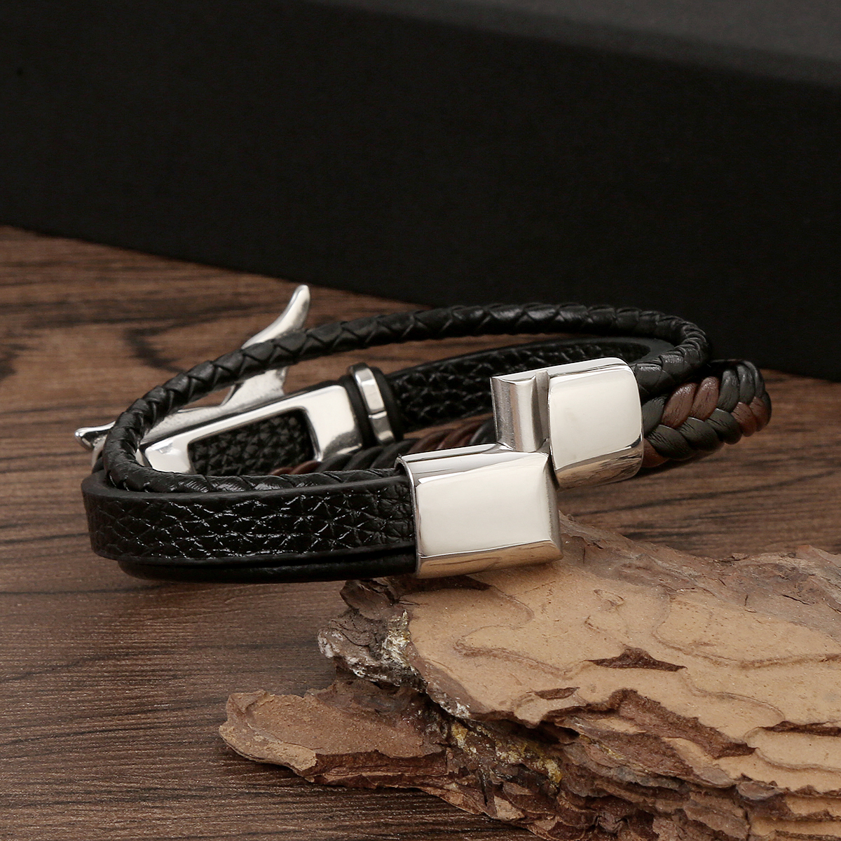 Streetwear Eagle Stainless Steel Pu Leather Men's Bracelets display picture 3