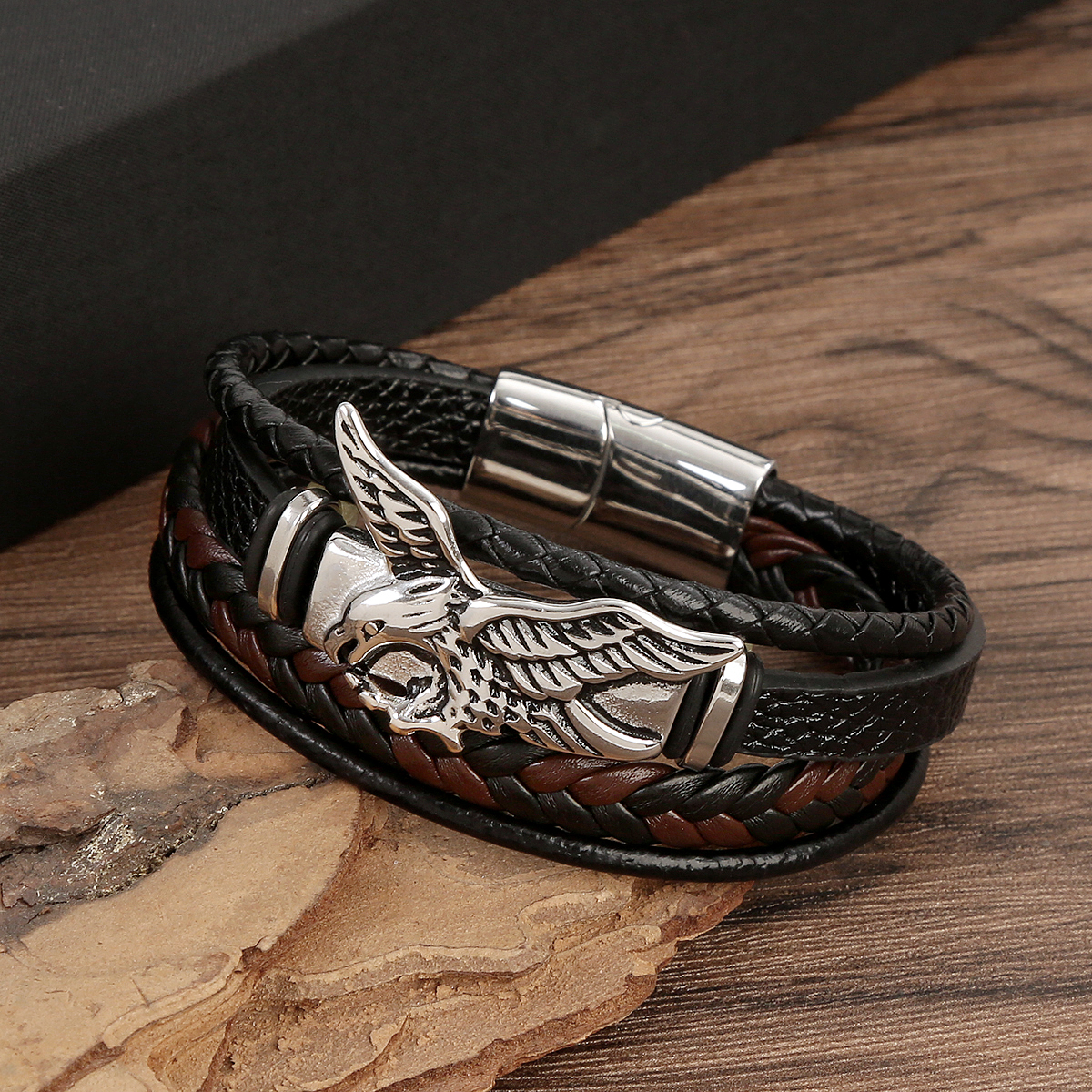 Streetwear Eagle Stainless Steel Pu Leather Men's Bracelets display picture 5