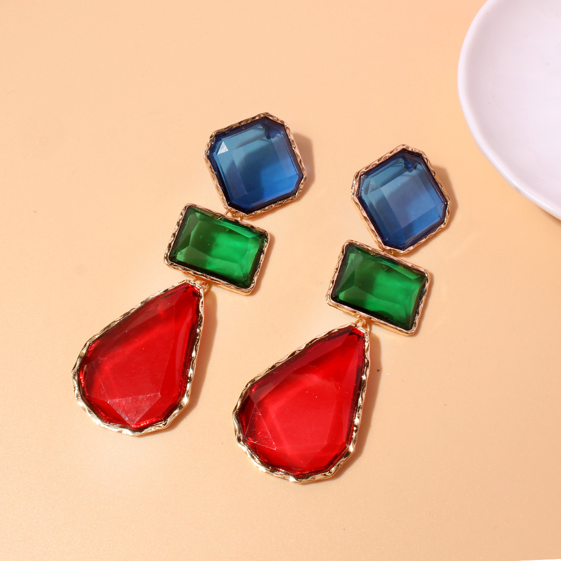 1 Pair Simple Style Water Droplets Inlay Alloy Glass Drop Earrings display picture 2