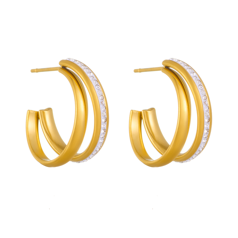 1 Pair Retro Simple Style Geometric Plating Inlay Titanium Steel Zircon 18K Gold Plated Ear Studs display picture 1