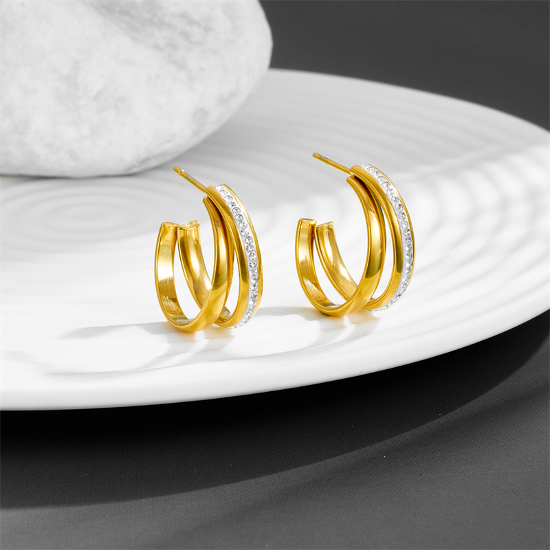 1 Pair Retro Simple Style Geometric Plating Inlay Titanium Steel Zircon 18K Gold Plated Ear Studs display picture 4