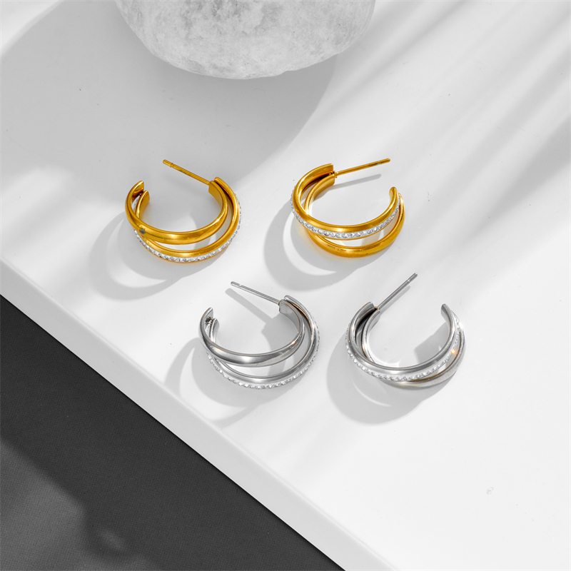 1 Pair Retro Simple Style Geometric Plating Inlay Titanium Steel Zircon 18K Gold Plated Ear Studs display picture 5