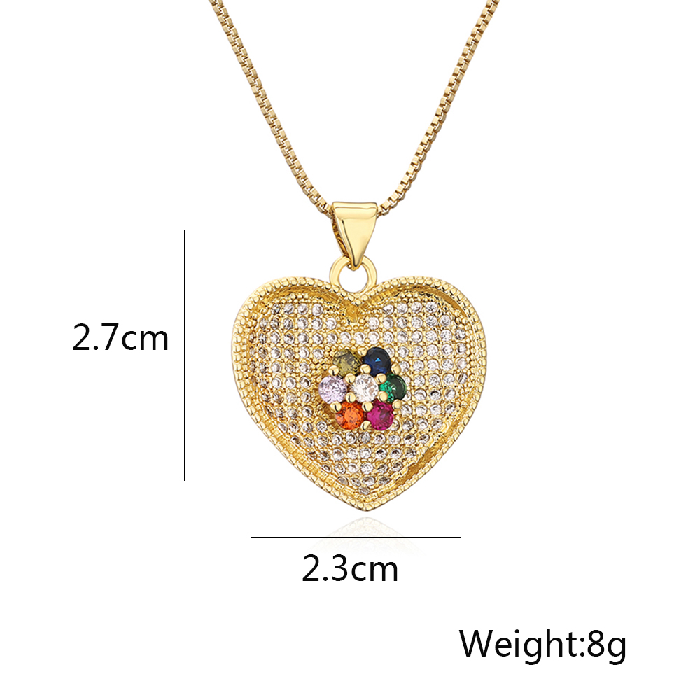 Simple Style Commute Colorful Heart Shape Copper Plating Inlay Zircon 18k Gold Plated Pendant Necklace display picture 1