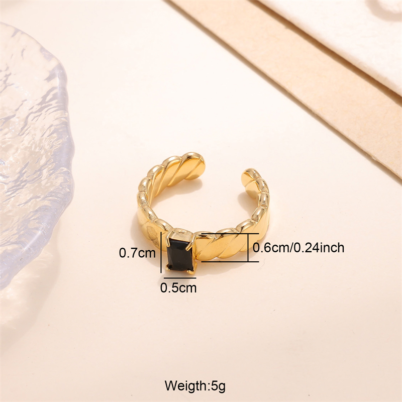 Glam Shiny Square Stripe Stainless Steel Plating Inlay Zircon 18k Gold Plated Open Rings display picture 2